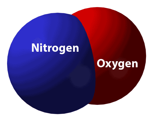 nitric oxide molecule - one atom of nitrogen, and one atom of oxygen.